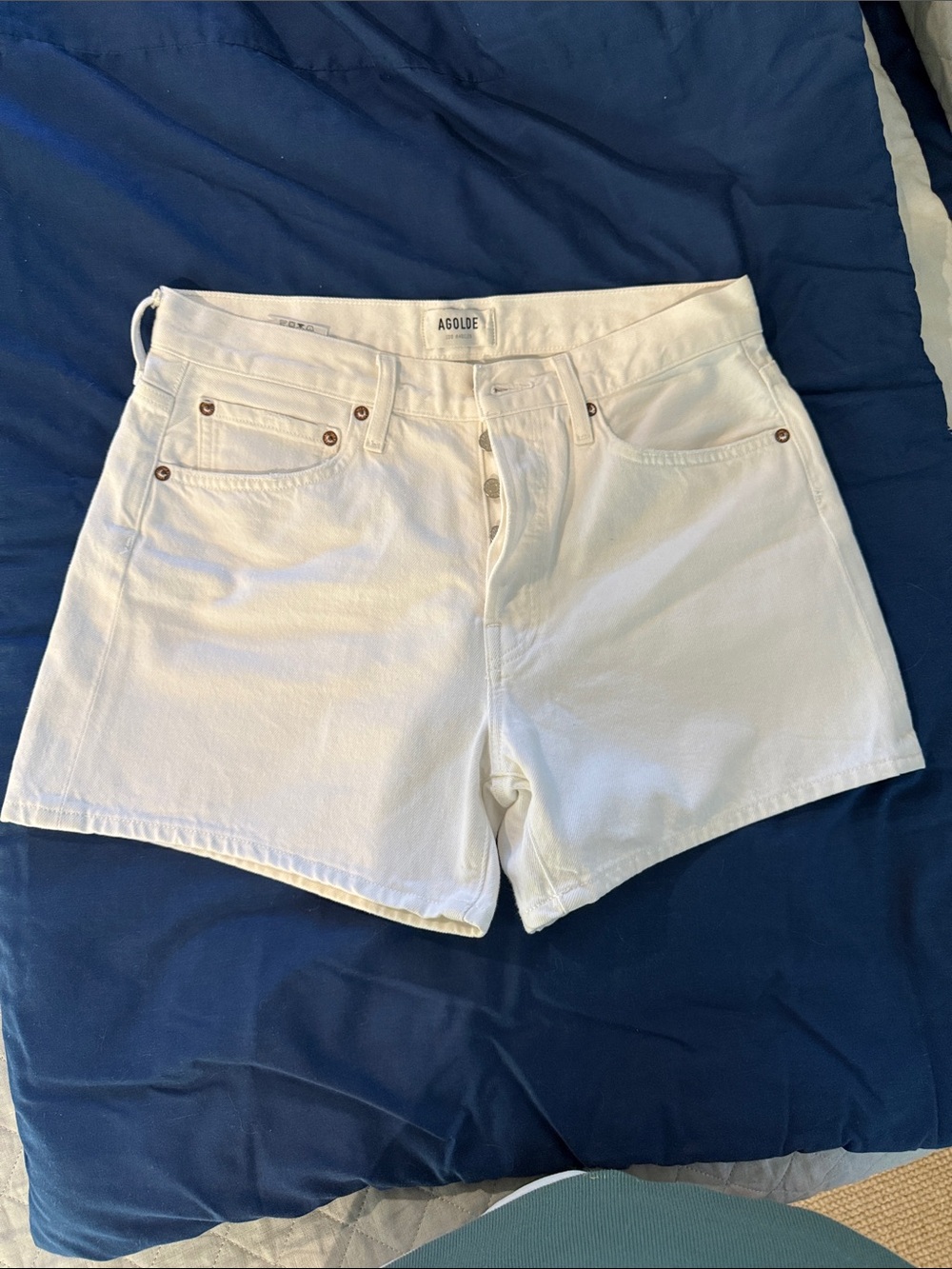 Agolde White High-Rise Denim Cutoff Shorts
